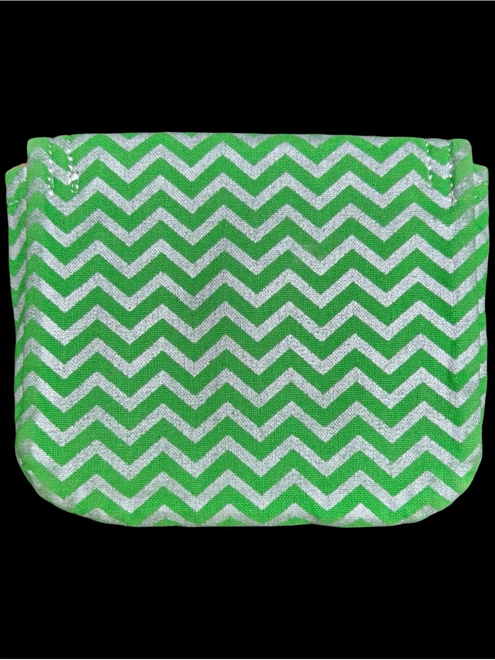 Green Chevron Mini Fabric Wallet Snap Pouch Coin Case Bright Orange Lining